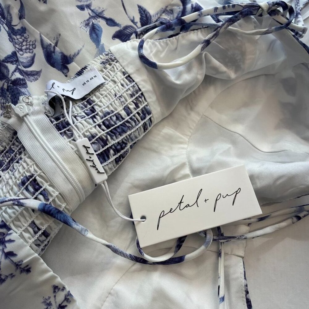 Petal & Pup Azelia Floral Tie Strap Midi Dress Blue Floral - Picture 7 of 16